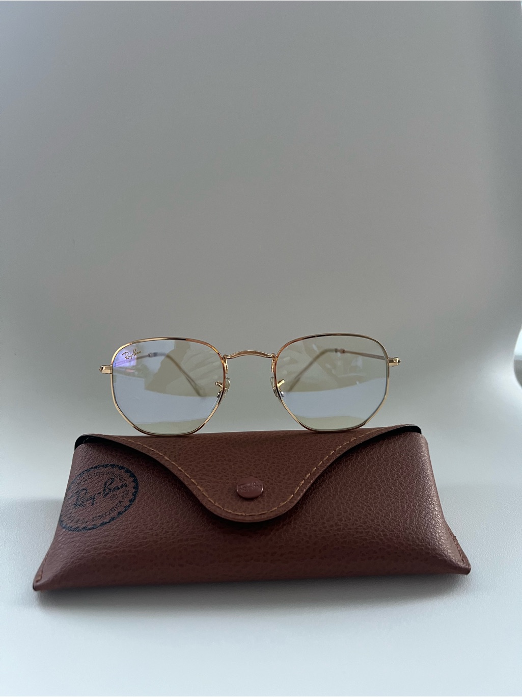 Rayban Rb3548n Hexagonal Gold Sunglasses + Brown Case